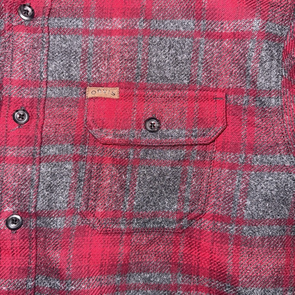 Orvis Shirt Mens XL Red Flannel‎ Buffalo Plaid Shacket Western Flap Pockets - Picture 4 of 8